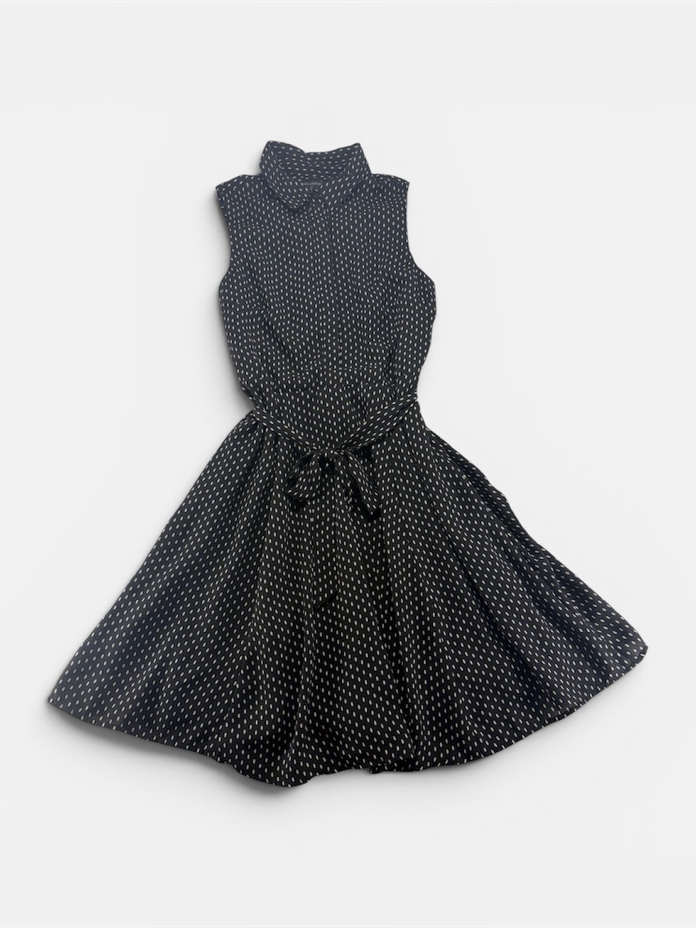 Banana Republic Sleeveless Black Polka Dot Tie-Waist Dress